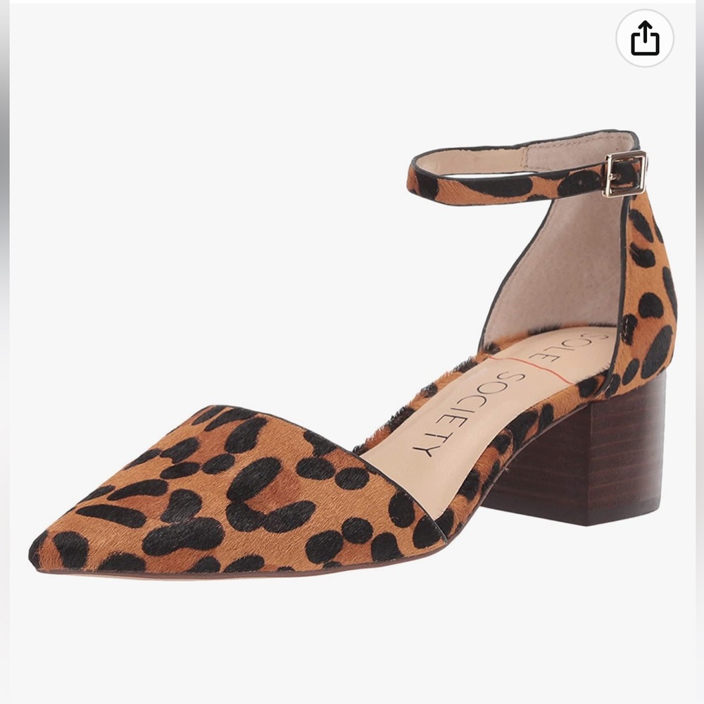 Sole Society Leather Katarina Leopard Cheetah Calf Hair Pointed Toe Block Heels